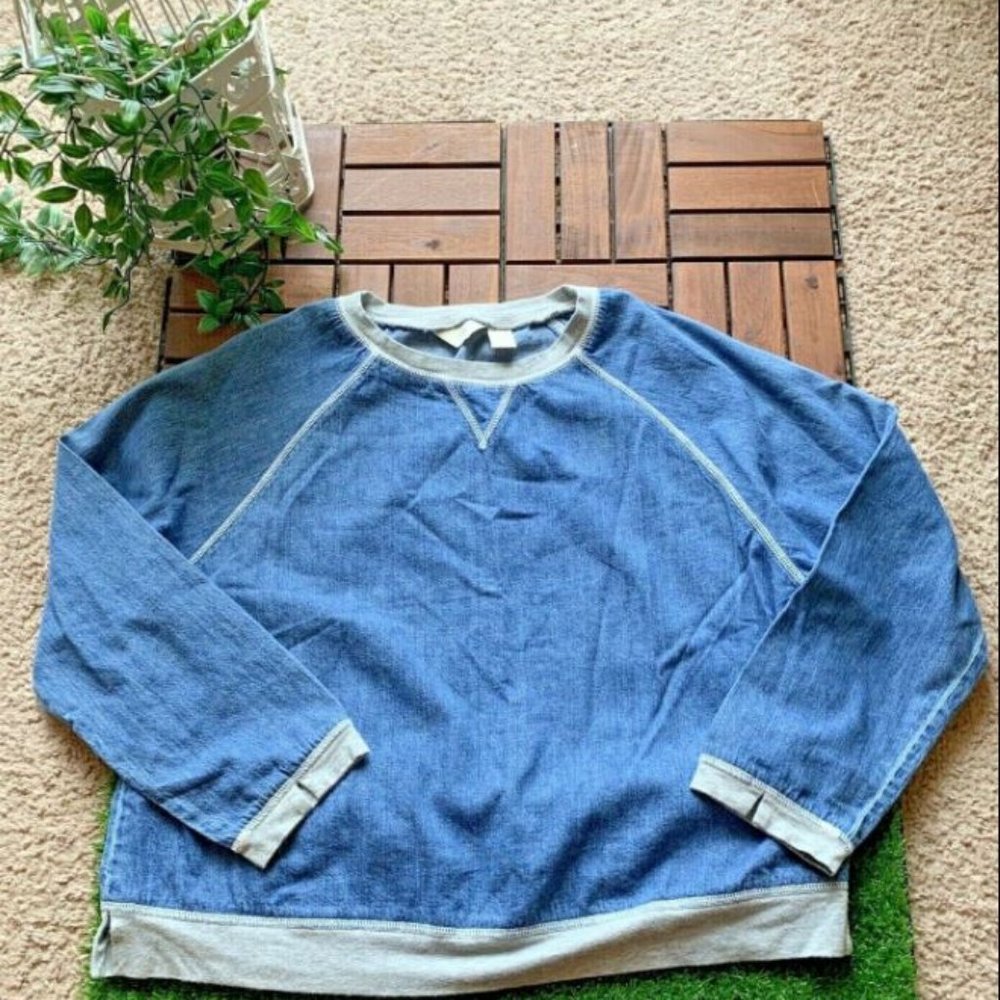 J Jill Blouse Long Sleeve Blue Denim Jeans Sz M